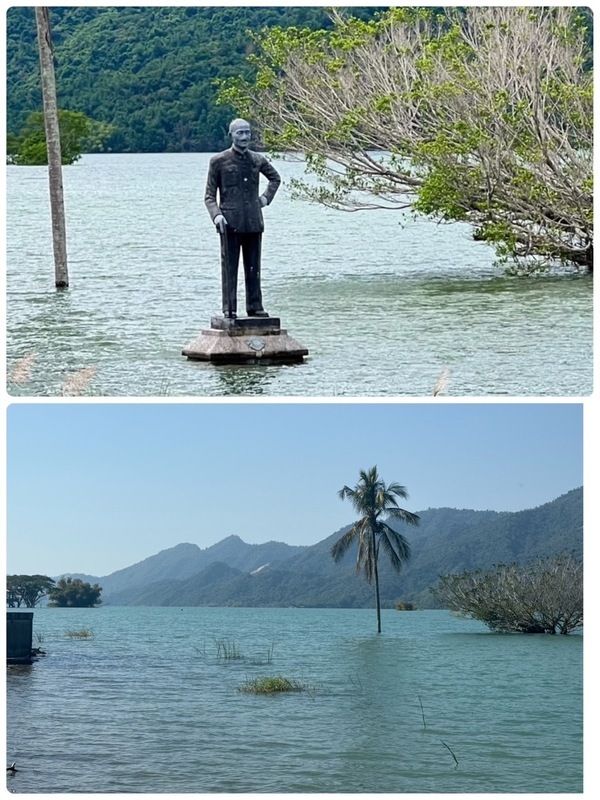 Patung Gangsa Chiang Kai-shek di Empangan Zengwen Tumbang dan Tenggelam ke Dalam Air Akibat Gempa Bumi DaPu 30 Januari.
